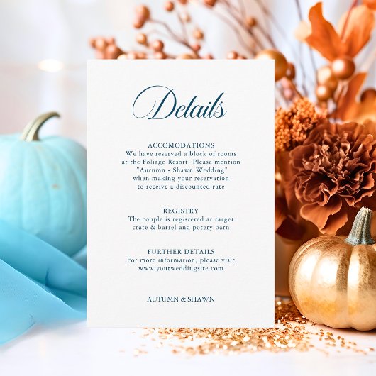 Blauwe Herfst in Liefde Bruiloft | Details Informatiekaartje