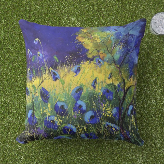 Blauwe herfst, Kunst Buitenkussen (Gras)