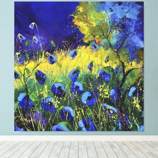 Blauwe herfst, Kunst Canvas Afdruk (Insitu (Houten vloer))