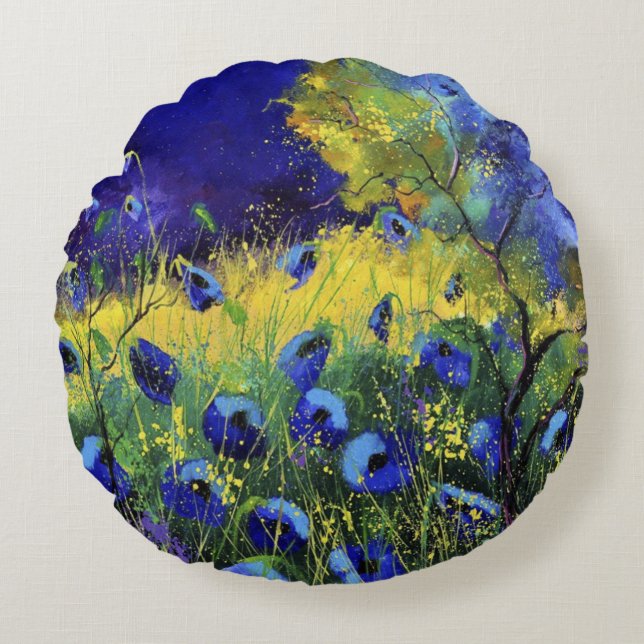 Blauwe herfst, Kunst Rond Kussen (Voorkant)