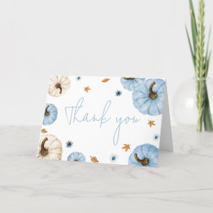 Blauwe Herfst pompoen Baby shower Bedankkaart