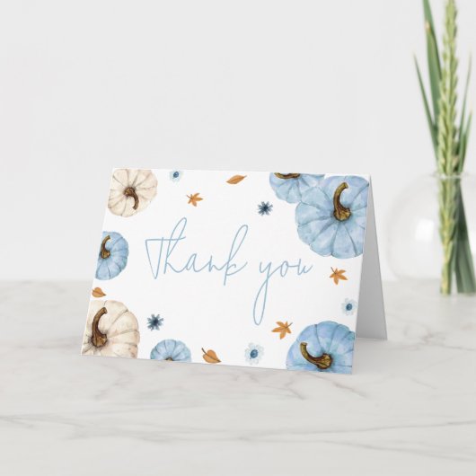 Blauwe Herfst pompoen Baby shower Bedankkaart (Voorkant)