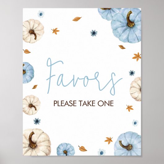 Blauwe Herfst pompoen Baby shower gunsten Poster (Voorkant)