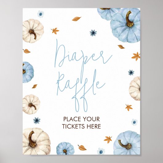 Blauwe Herfst Pompoen Baby shower Luier Raffle Poster (Voorkant)