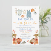 Blauwe Herfst Pompoen Babykleding Baby shower Kaart (Staand voorkant)