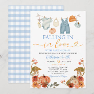 Blauwe Herfst Pompoen Babykleding Baby shower Kaart