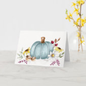 Blauwe herfst pompoen blanco Thanksgiving kaart (Gele Bloem)
