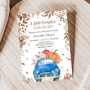 Blauwe Herfst pompoen Truck Baby shower Kaart