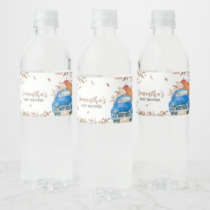Blauwe Herfst pompoen Truck Baby shower Waterfles Etiket