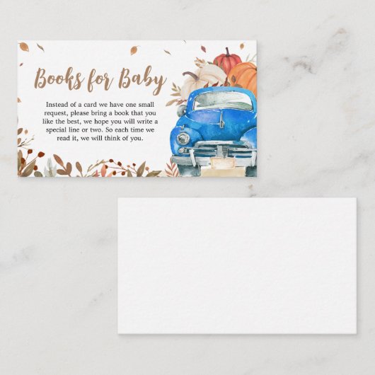 Blauwe Herfst Pompoen Vrachtwagen Baby shower Boek Informatiekaartje (Voorkant / Achterkant)