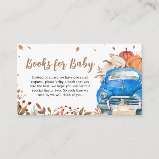 Blauwe Herfst Pompoen Vrachtwagen Baby shower Boek Informatiekaartje (Voorkant)
