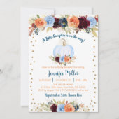 Blauwe Herfst Pumpkin Floral Baby shower Kaart (Voorkant)