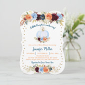 Blauwe Herfst Pumpkin Floral Baby shower Kaart (Staand voorkant)