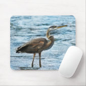 Blauwe Heron in blauw water Muismat (Met muis)