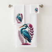 Blauwe Heron met Sommige Roze Veren Serene Wildlif Bad Handdoek (Insitu)