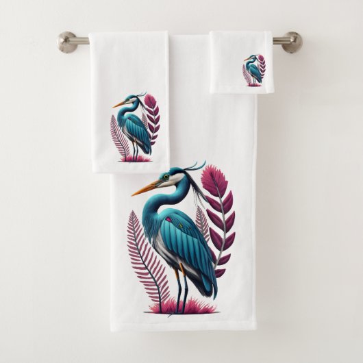 Blauwe Heron met Sommige Roze Veren Serene Wildlif Bad Handdoek (Insitu)