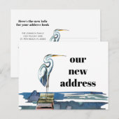 Blauwe Heron Waterfront Vet Typografie Nieuw adres Aankondigingskaart (Voorkant / Achterkant)