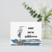Blauwe Heron Waterfront Vet Typografie Nieuw adres Aankondigingskaart (Staand voorkant)