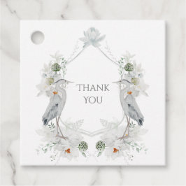 Blauwe Heron Watervogels Witte Bloemen Etherische  Bedankjes Labels