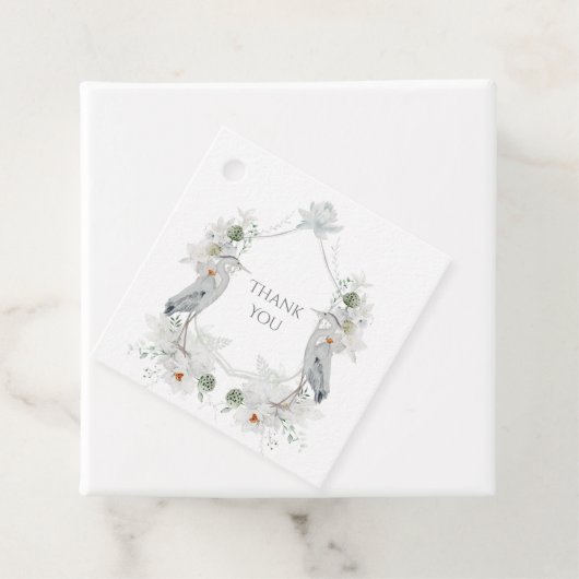 Blauwe Heron Watervogels Witte Bloemen Etherische Bedankjes Labels (In situ)