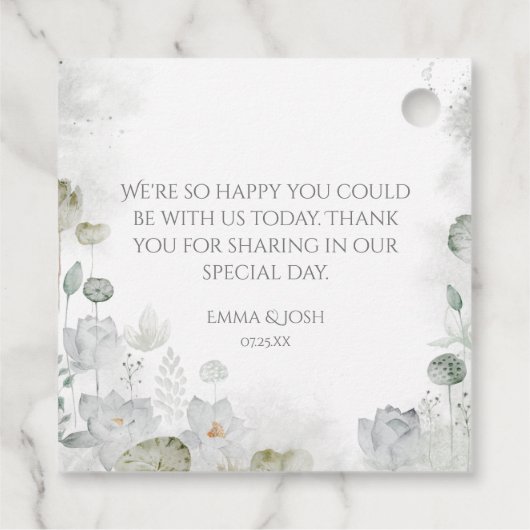 Blauwe Heron Watervogels Witte Bloemen Etherische Bedankjes Labels (Achterkant)