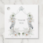 Blauwe Heron Watervogels Witte Bloemen Etherische Bedankjes Labels (Voorkant)