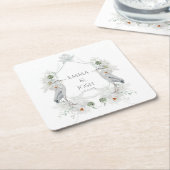 Blauwe Heron Watervogels Witte Bloemen Etherische Kartonnen Onderzetters (Schuin)