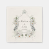 Blauwe Heron Watervogels Witte Bloemen Etherische  Servet (Voorkant)