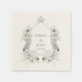 Blauwe Heron Watervogels Witte Bloemen Etherische  Servet