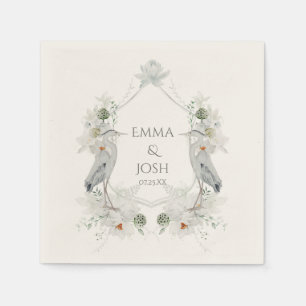 Blauwe Heron Watervogels Witte Bloemen Etherische Servet