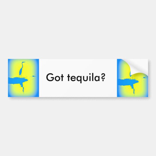 blauwe heronzon " heeft tequila ? " bumpersticker (Voorkant)
