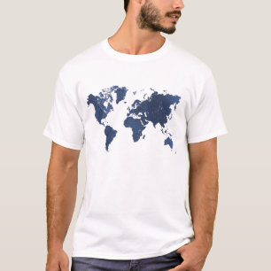 Blauwe het Schilderen van de Nevel Wereldkaart T-shirt