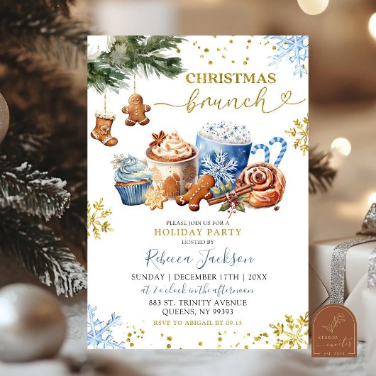 Blauwe hete cacaukoekjes Kerst brunch Kaart
