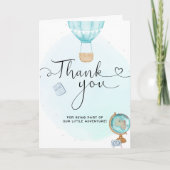 Blauwe Hete Luchtballon Avontuur Gevouwen Dank u Bedankkaart (Voorkant)