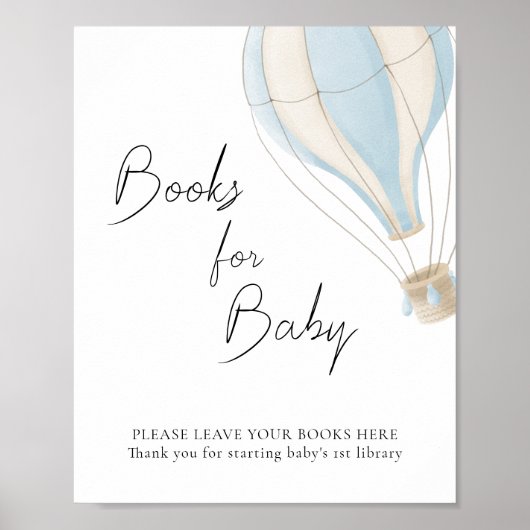 Blauwe Hete Luchtballon Baby shower Boeken voor Ba Poster (Voorkant)