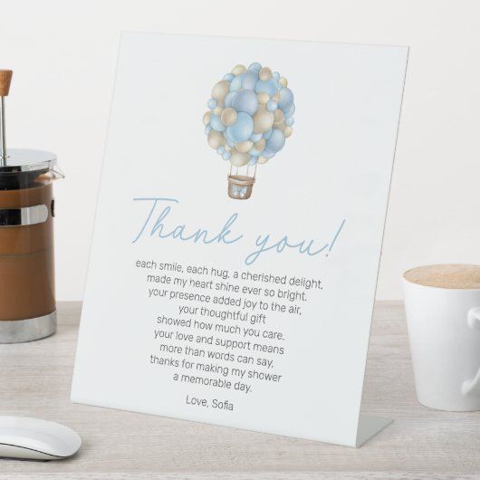 Blauwe Hete Luchtballon Baby shower Dank u Gedicht Reclamebord Met Voetstuk (Insitu)