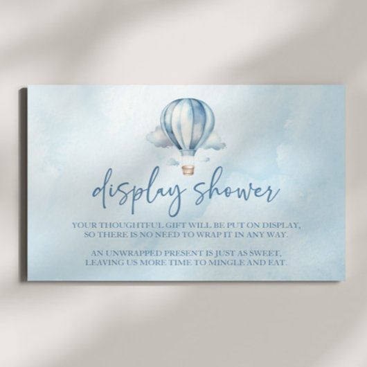 Blauwe Hete Luchtballon Baby shower Display Douche Informatiekaartje