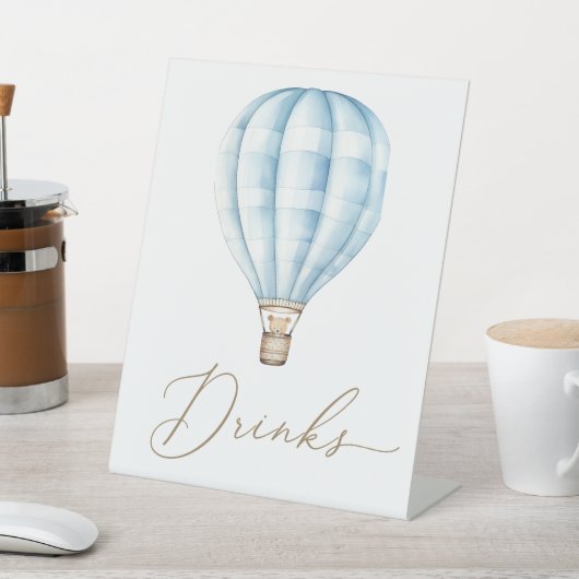 Blauwe Hete Luchtballon Baby shower Drinken Reclamebord Met Voetstuk (Insitu)