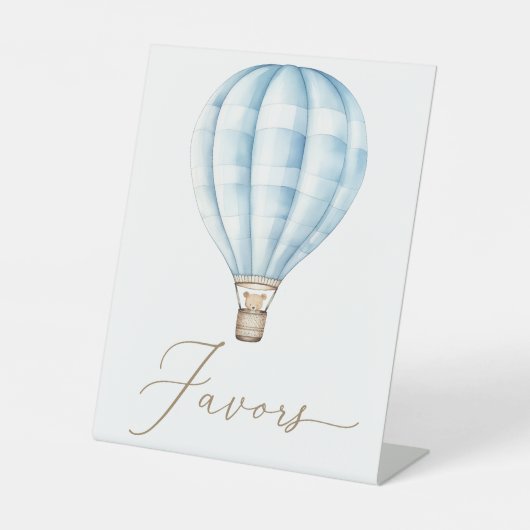 Blauwe Hete Luchtballon Baby shower Favorieten Reclamebord Met Voetstuk (Voorkant)