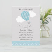 Blauwe Hete Luchtballon Baby shower Invitation Kaart (Staand voorkant)