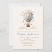 Blauwe Hete Luchtballon Baby shower Invitation Kaart (Voorkant)