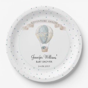 Blauwe hete luchtballon baby shower papieren borde bordje
