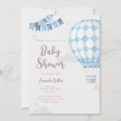 Blauwe hete luchtballon baby shower uitnodiging (Voorkant)
