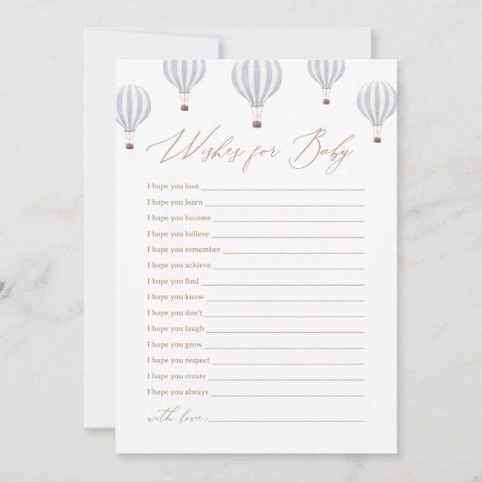 Blauwe Hete Luchtballon Baby shower Wensen voor Ba Kaart (Voorkant)