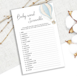 Blauwe Hete Luchtballon Baby shower Word Scramble