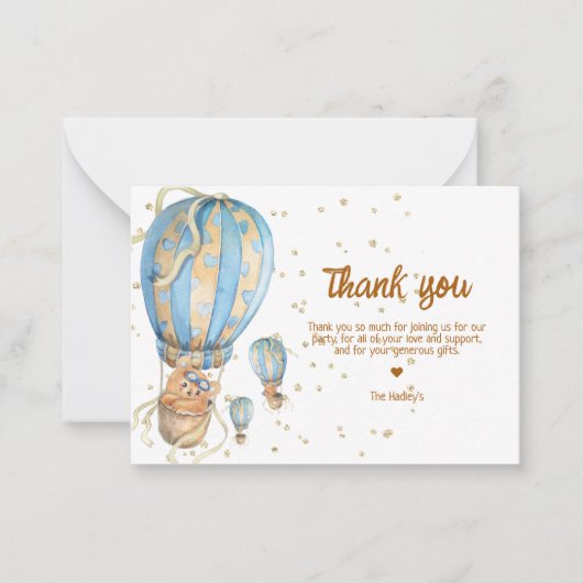Blauwe hete luchtballon bedankt notitiekaartje (Voorkant)