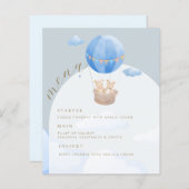 Blauwe Hete Luchtballon Beer Boog Baby shower Menu (Voorkant / Achterkant)