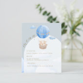 Blauwe Hete Luchtballon Beer Boog Baby shower Menu (Staand voorkant)