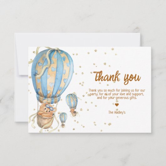 Blauwe Hete Luchtballon Boho Bedankkaart (Voorkant)