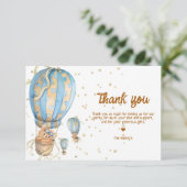 Blauwe Hete Luchtballon Boho Bedankkaart (Staand voorkant)